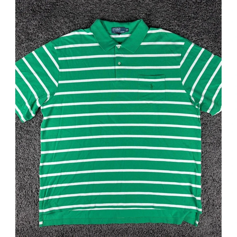 Lot of 2 Polo Ralph Lauren Mens 2XB Big Striped Pocket Polo Shirts Red Green